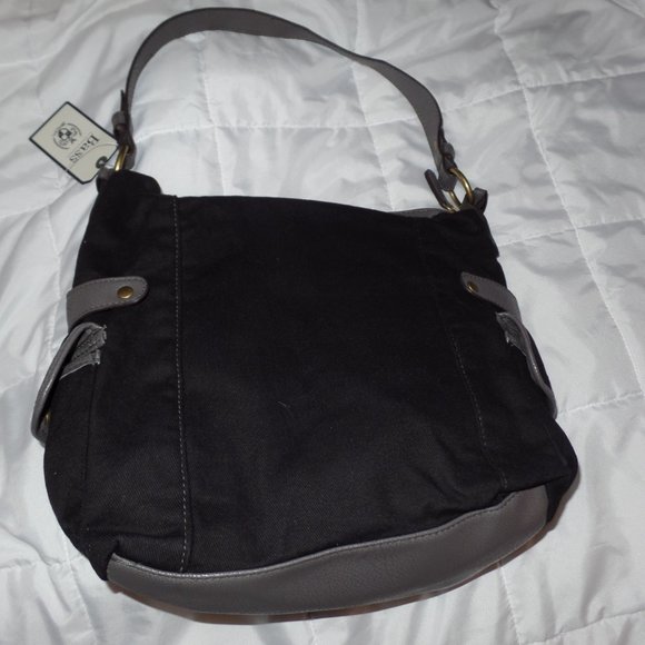 Large Bass black canvas purse NWT Gray straps/trim - Picture 3 of 9